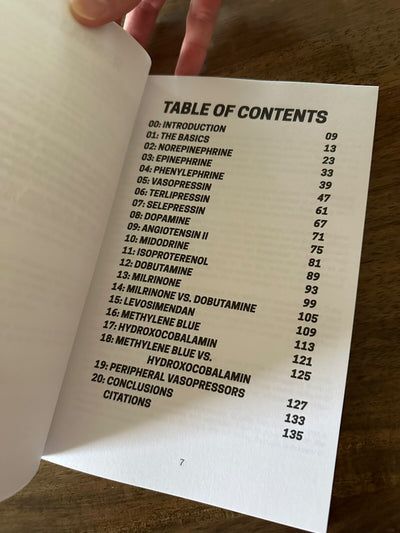 Open book showing the table of contents spread